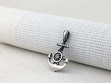 Çapa Dümen Tasarımlı 925 Ayar Gümüş Erkek Kolye Ucu