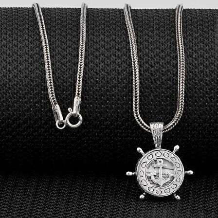 Cevşeni Kebir Dualı Yazılı Çapa Dümen Tasarımlı 925 Ayar Gümüş Erkek Kolye