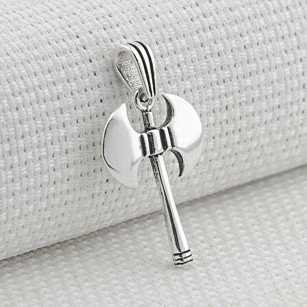 Çift Başlı Balta Tasarımlı 925 Ayar Gümüş Erkek Kolye Ucu