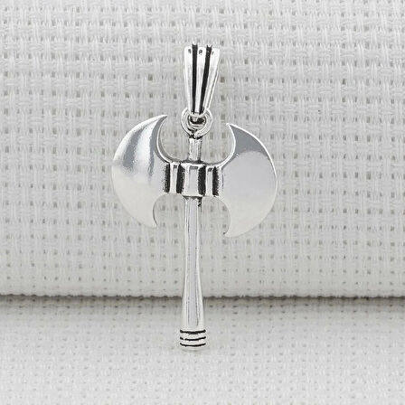 Çift Başlı Balta Tasarımlı 925 Ayar Gümüş Erkek Kolye Ucu