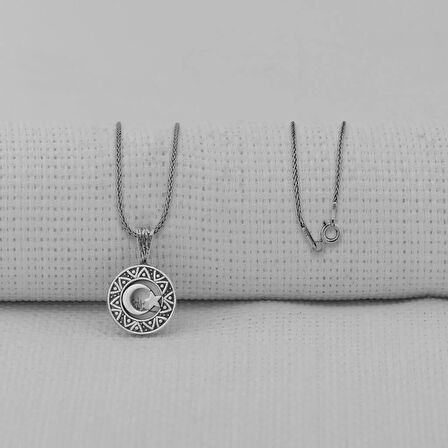 Ay Yıldız 925 Ayar Gümüş Erkek Kolye