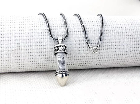 Kurşun Tasarımlı  Kebir Dualı Cevşen 925 Ayar Gümüş Erkek Kolye