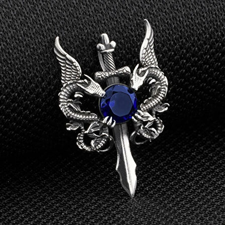 Ejderha Tasarımlı Zirkon Taşlı 925 Ayar Gümüş Erkek Kolye Ucu