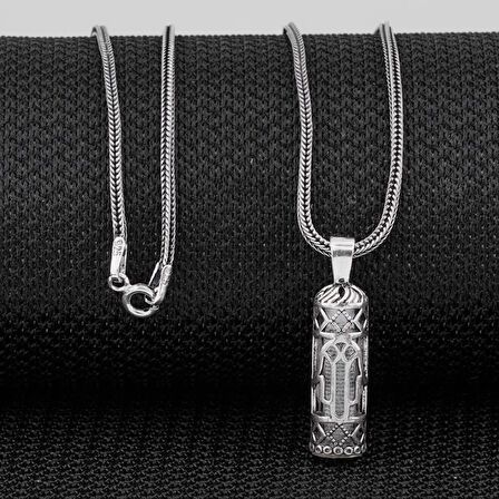 Silindir Tasarımlı Fatma Ananın Eli Kebir Dualı Cevşen 925 Ayar Gümüş Erkek Kolye