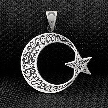 Ay Yıldız Dualı  925 Ayar Gümüş Erkek Kolye Ucu