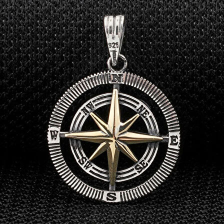 Çift Taraflı Pusula  925 Ayar Gümüş Erkek Kolye Ucu