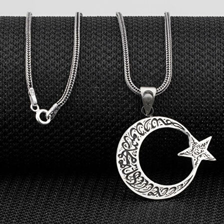 Ay Yıldız Dualı Cevşen 925 Ayar Gümüş Erkek Kolye