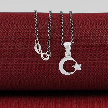 Çift Taraflı Ay Yıldız 925 Ayar Gümüş Erkek Kolye