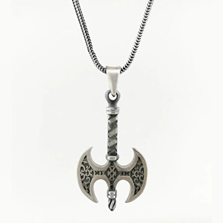 Çift Taraflı Balta Tasarımlı 925 Ayar Gümüş Erkek Kolye