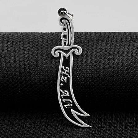 Hz Ali Yazılı Zulfikar Büyük Boy 925 Ayar Gümüş Erkek Kolye Ucu