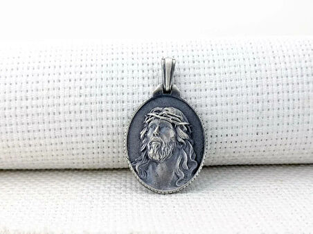 Hz İsa Dikenli Taçlı Üç Boyutlu 925 Ayar Gümüş Erkek Kolye Ucu