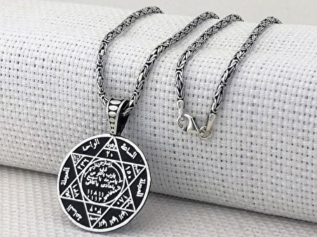 Hz Süleyman Mührü Kral Zincirli 925 Ayar Gümüş Erkek Kolye