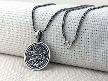 Hz Süleyman Mührü Yuvarlak 925 Ayar Gümüş Erkek Kolye