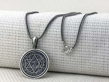 Hz Süleyman Mührü Yuvarlak 925 Ayar Gümüş Erkek Kolye