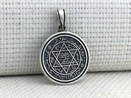 Hz Süleyman Mührü Yuvarlak 925 Ayar Gümüş Erkek Kolye Ucu