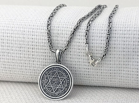 Hz Süleyman Mührü Kral Zincirli 925 Ayar Gümüş Erkek Kolye