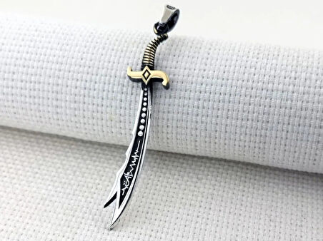 Kalp Atışlı Zulfikar Yazılı Tasarım 925 Ayar GümüşErkek Kolyesi Ucu