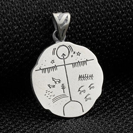 Kam Davulu Tasarımı 925 Ayar Gümüş Erkek Kolye Ucu