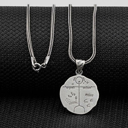 Kam Davulu Tasarımı 925 Ayar Gümüş Erkek Kolye