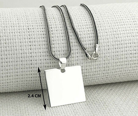 Kare Düz Parlak 925 Ayar Gümüş Erkek Kolye