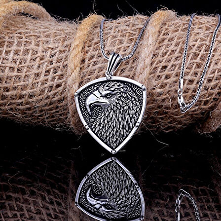 Kartal Motifli 925 Ayar Gümüş Erkek Kolye