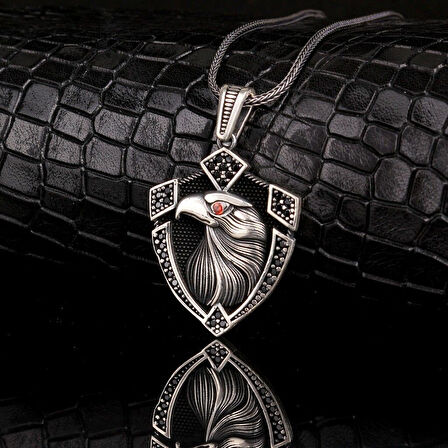 Kartal Motifli 925 Ayar Gümüş Erkek Kolye