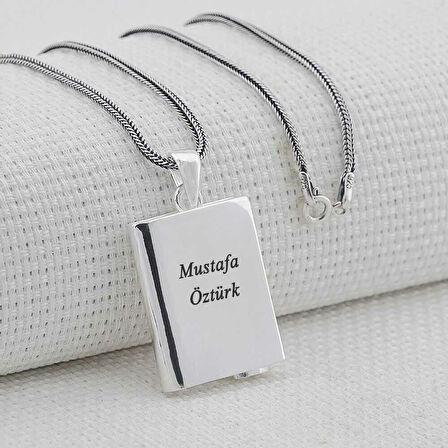 Kişiye Özel Dikdörtgen Tasarımlı Kabi Cevşen Muska 925 Ayar Gümüş Erkek Kolye