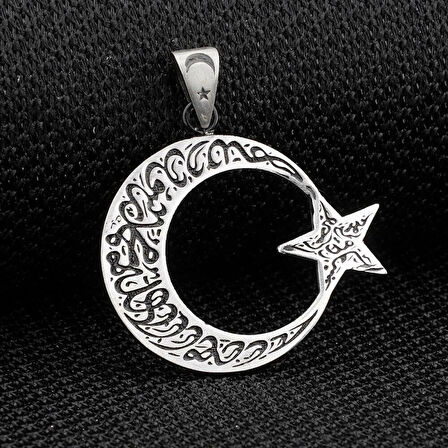 Ay Yıldız Deri İpli 925 Ayar Gümüş Erkek Kolye Ucu