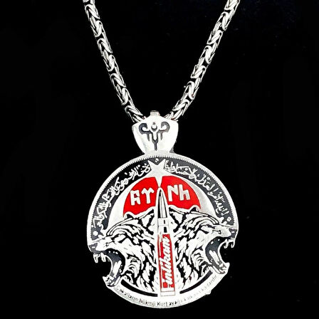 Kral Zincirli Göktürkçe Türk Yazılı Bozkurt 925 Ayar Gümüş Erkek Kolye