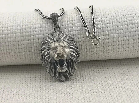 Kükreyen Aslan Üç Boyutlu 925 Ayar Gümüş Erkek Kolye