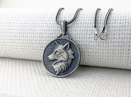 Kurt Kafası Üç Boyutlu 925 Ayar Gümüş Erkek Kolye
