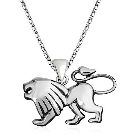 Aslan Kafası Motifli 925 Ayar Gümüş Erkek Kolye