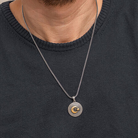 Ay Yıldız 925 Ayar Gümüş Erkek Kolye