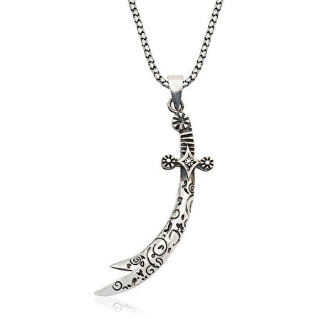 Desenli Zulfikar 925 Ayar Gümüş Erkek Kolye