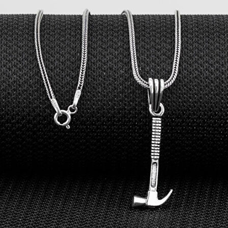 Çekiç Tasarımlı 925 Ayar Gümüş Erkek Kolye