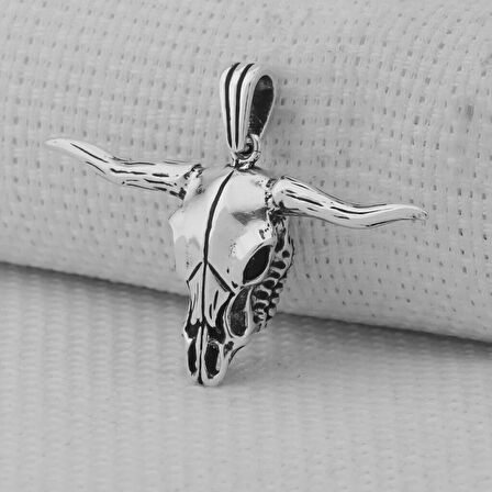 Boğa Kafatası Tasarımı 925 Ayar Gümüş Erkek Kolyesi Ucu