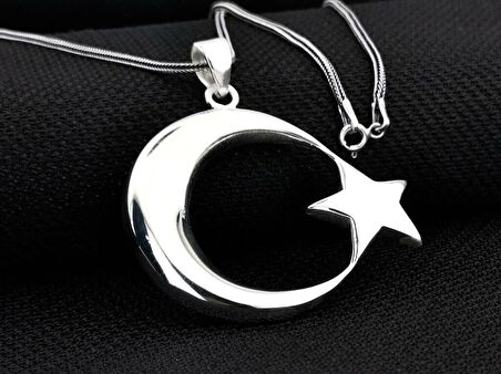 Ay Yıldız Büyük Boy 925 Ayar Gümüş Erkek Kolye