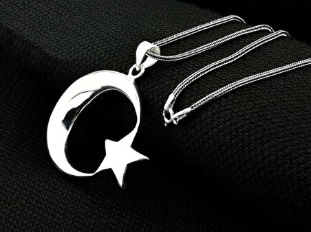 Ay Yıldız Büyük Boy 925 Ayar Gümüş Erkek Kolye