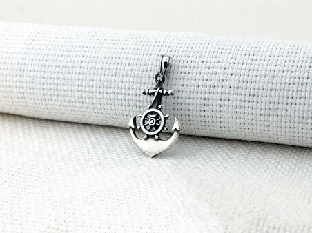 Çapa Dümen Tasarımlı 925 Ayar Gümüş Erkek Kolye Ucu