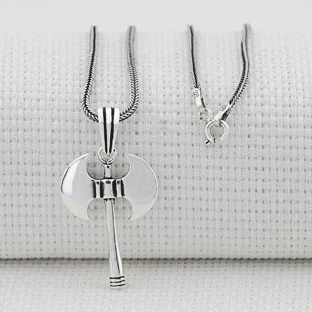 Çift Başlı Balta Tasarımlı 925 Ayar Gümüş Erkek Kolye