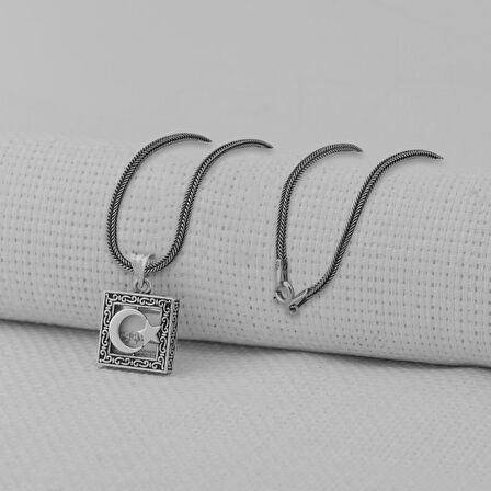 Ay Yıldız 925 Ayar Gümüş Erkek Kolye