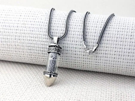 Kurşun Tasarımlı  Kebir Dualı Cevşen 925 Ayar Gümüş Erkek Kolye