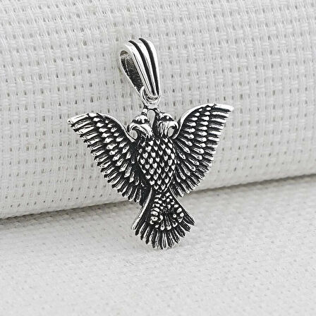 Çift Başlı Kartal  Türk Yazılı 925 Ayar Gümüş Erkek Kolye Ucu