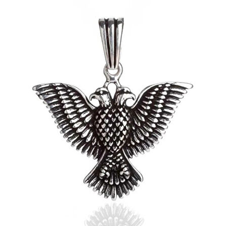 Çift Başlı Kartal  Türk Yazılı 925 Ayar Gümüş Erkek Kolye Ucu