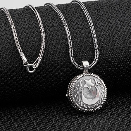 Ay Yıldız Çift Taraflı Açılabilir Cevşen 925 Ayar Gümüş Erkek Kolye