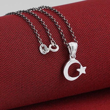 Çift Taraflı Ay Yıldız 925 Ayar Gümüş Erkek Kolye
