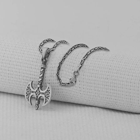 Çift Taraflı Balta Tasarımlı 925 Ayar Gümüş Erkek Kolye