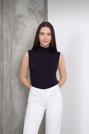 Kadın Sıfır Kol Kolsuz Body VİSKON Boğazlı Body