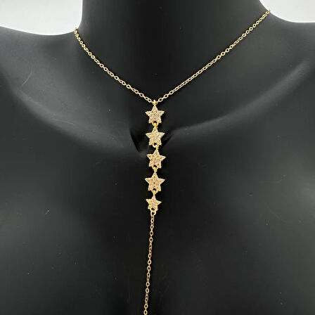 Çelik Gold Taşlı Yıldız Model Y Kolye  - Gold
