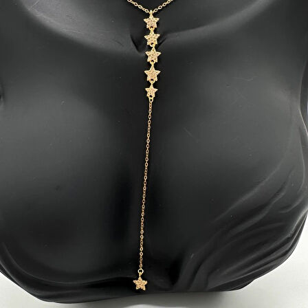 Çelik Gold Taşlı Yıldız Model Y Kolye  - Gold